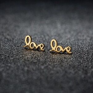 Love Script Stud Earrings 304 Stainless Steel 18K Gold Plated Valentine's Day‎